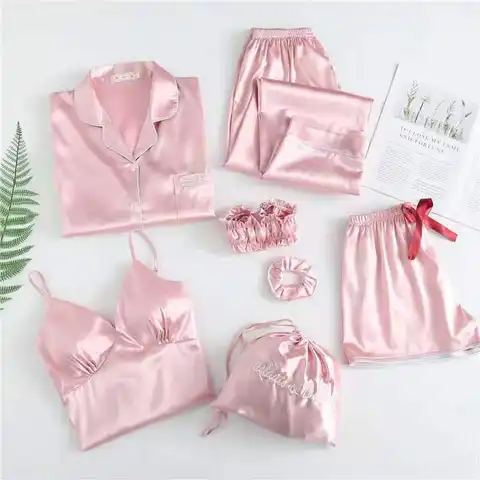 Ensemble de pyjama en soie satin pour femme 7 pièces.