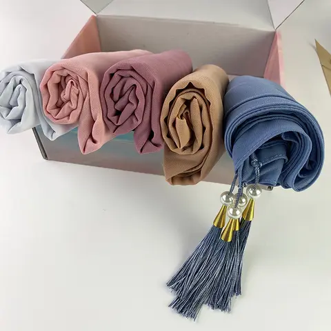 5 pièces/boîte en mousseline de soie hijab couleur unie.