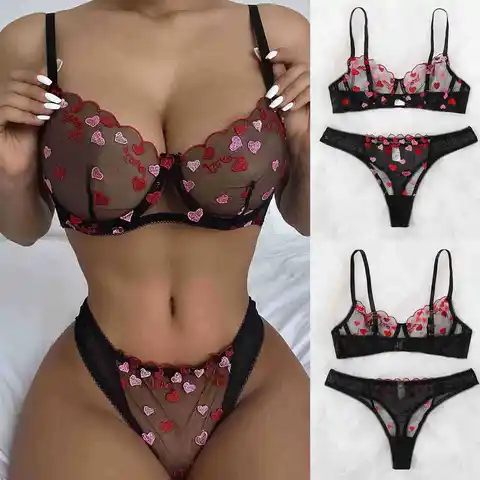 Lingerie sexy pour femme, soutien-gorge brodé en forme de coeur.