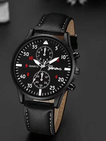 N W1377 montre à quartz décontractée à cadran rond et bracelet en polyuréthane PU noir pour homme