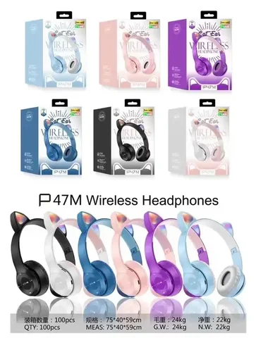 TWS écouteurs sans fil P47M Casque Macaron cat ear casque