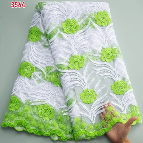 Nouvellement vert et blanc mariée broderie dentelle tissu, africain sequi tulle maille dentelle tissu pour femmes vêtements