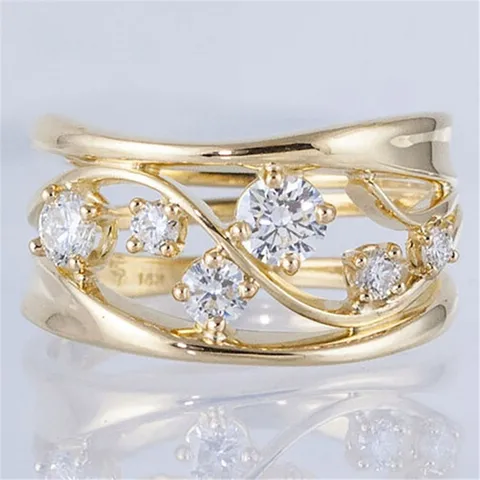 Bagues en Zircon cubique en couches  Bague CZ plaquées or pour les filles