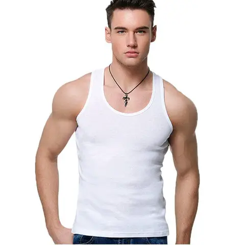 Maillot de corps côtelé de couleur unie pour hommes, gilet de sport, fitness, sans couture, noir, pour l'été.