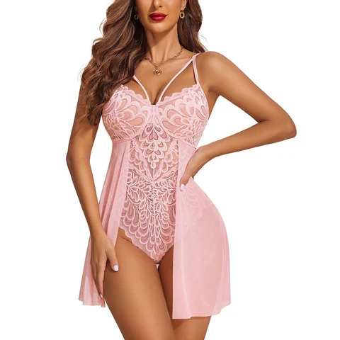 Robe de nuit sexy pour femmes en dentelle lingerie sexy transparent dames chemise de nuit pour femmes.