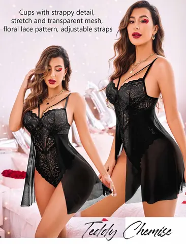 Robe de nuit sexy pour femmes en dentelle lingerie sexy transparent dames chemise de nuit pour femmes.