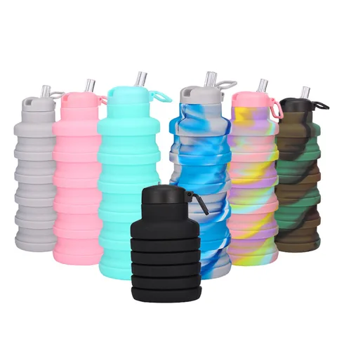 500ml création silicone de qualité alimentaire sipper couvercle portable bouteille d'eau