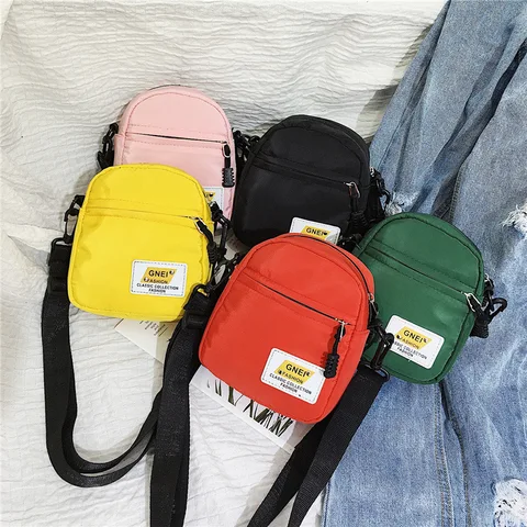 Petite sac à bandoulière en Nylon pour Mini sac de téléphone solide à fermeture éclair