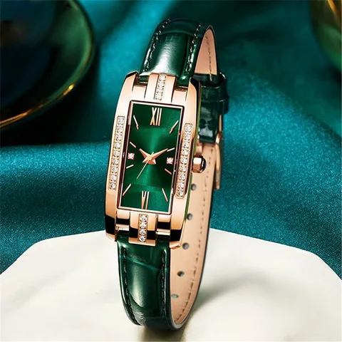 Light Luxury diamond student small green watch niche women's watch simple ans fashionable quartz watch