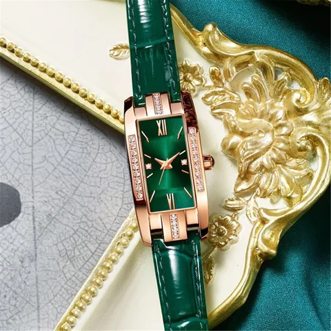 Light Luxury diamond student small green watch niche women's watch simple ans fashionable quartz watch