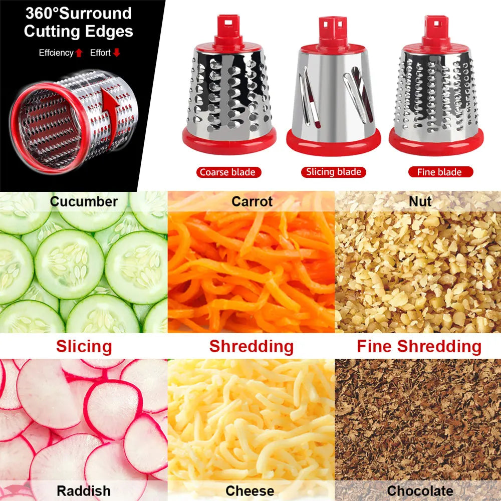 3 In 1 Manual Rotary Cheese Grater Multifunctional Drum Vegetable Cutter Slicer Potato Chopper Mandoline Kitchen Accessories Set