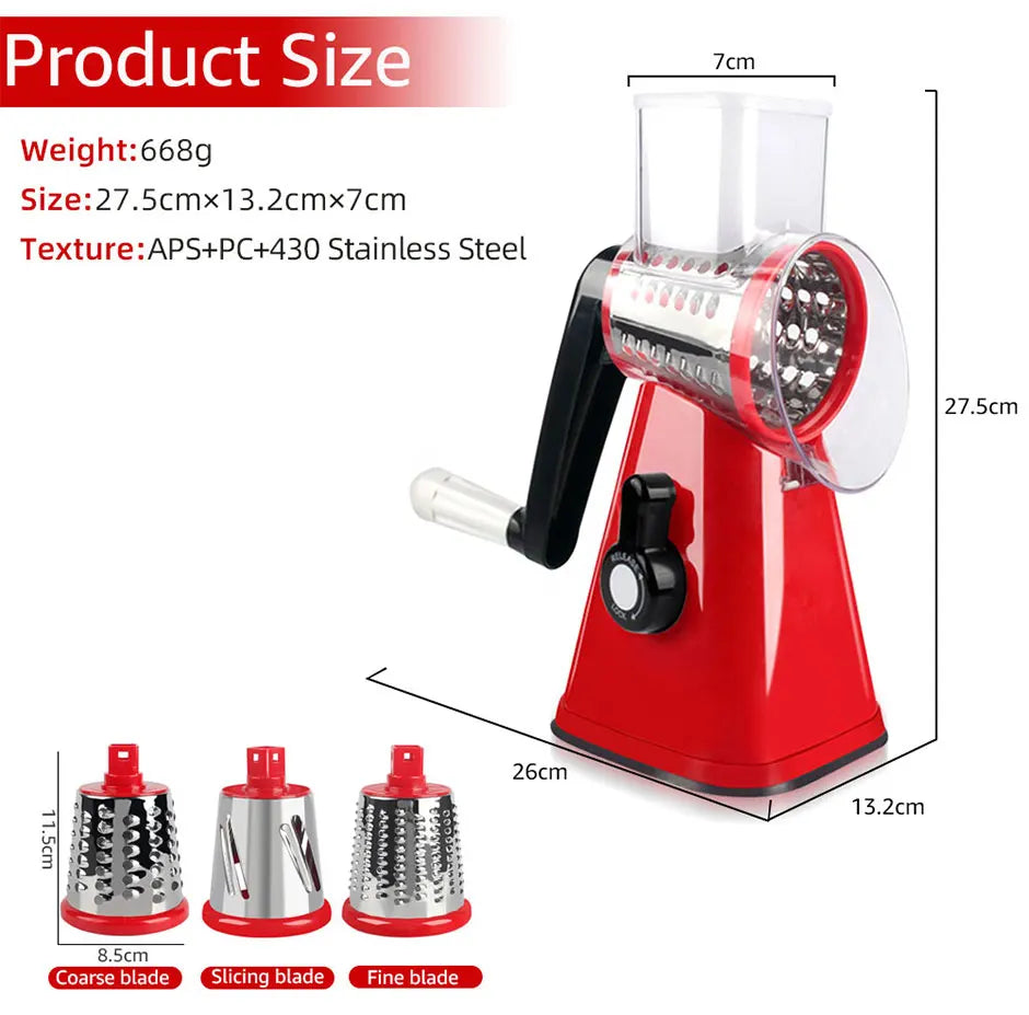 3 In 1 Manual Rotary Cheese Grater Multifunctional Drum Vegetable Cutter Slicer Potato Chopper Mandoline Kitchen Accessories Set