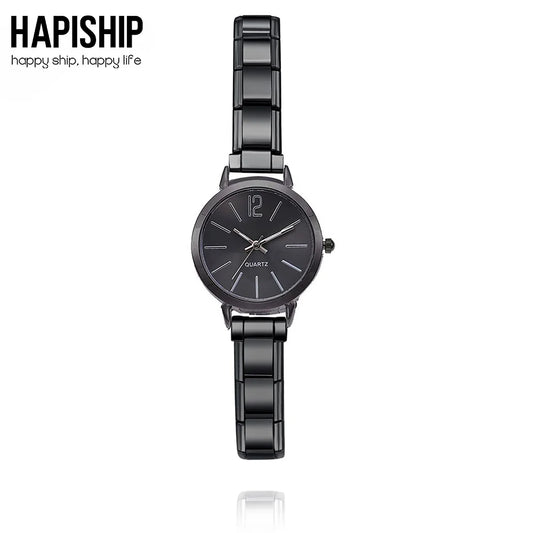 Hapiship New Fashion Men Women's Stainless Steel Fashion Round Simple Watch Bracelet Bangle For Friend Wife Birthday Gift G024