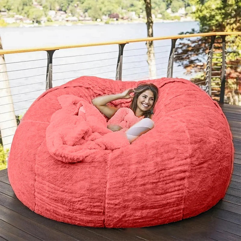 Livraison directe géant fourrure pouf couverture grand rond doux moelleux fausse fourrure pouf paresseux canapé-lit couverture meubles de salon