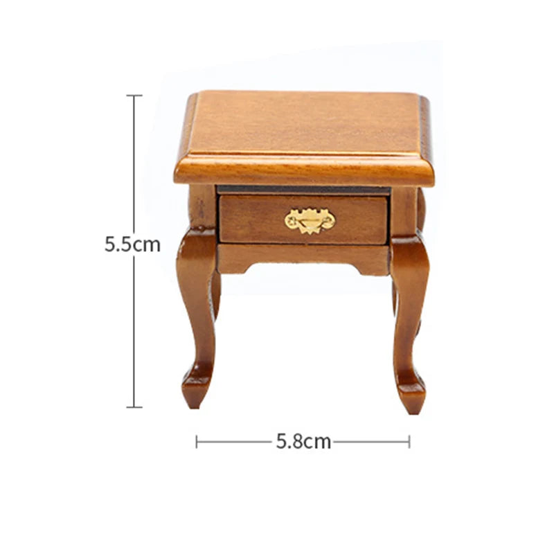 1Pcs 1/12 Dollhouse Miniature Furniture Wooden Bedside Drawer Table Nightstand Cabinet