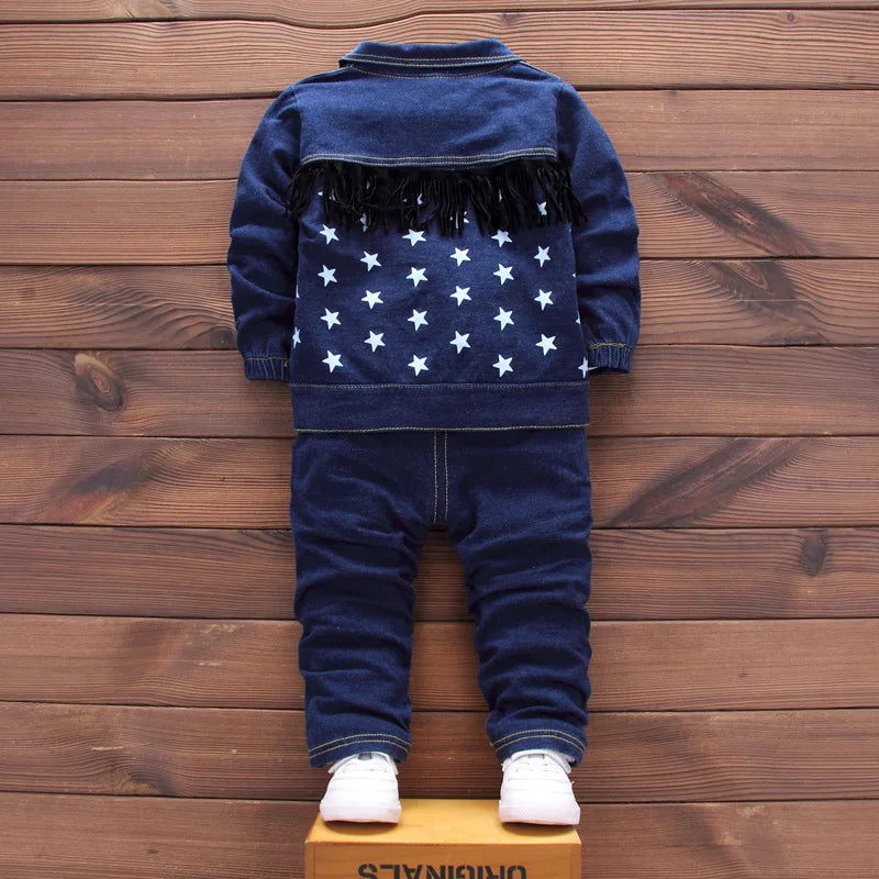 Baby Kids Denim Jacket Boys Coat Toddler Sport Clothes Suit Clothing Set Cotton Jeans Coat T-shirt Pants Star Tracksuit Children