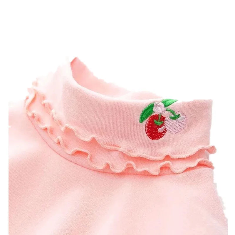 Girls Spring Autumn Turtleneck Embroidery Flower Long Sleeve T-shirt Baby Kids Children Tee