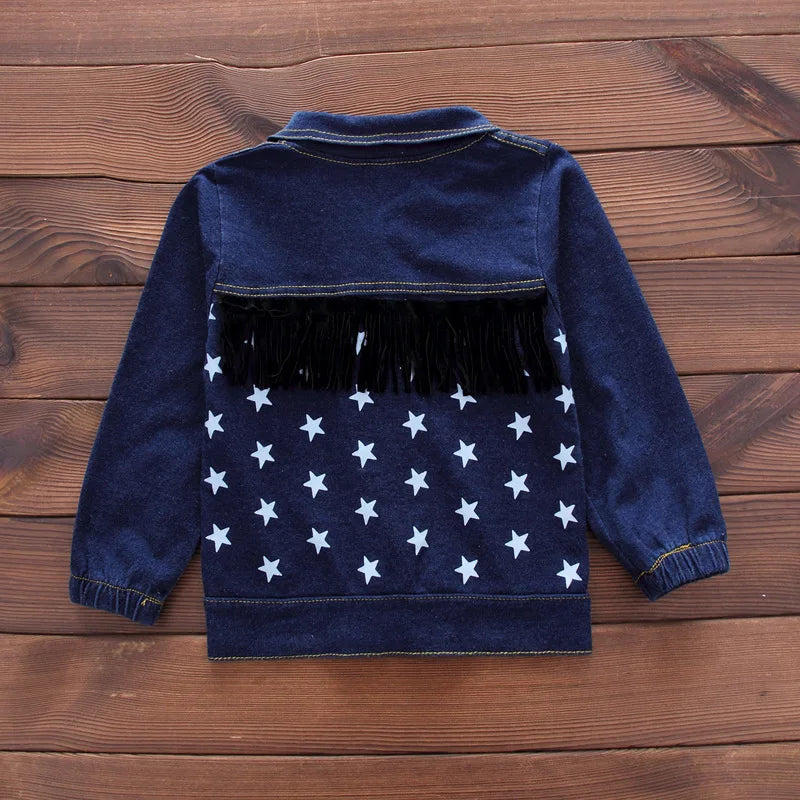 Baby Kids Denim Jacket Boys Coat Toddler Sport Clothes Suit Clothing Set Cotton Jeans Coat T-shirt Pants Star Tracksuit Children