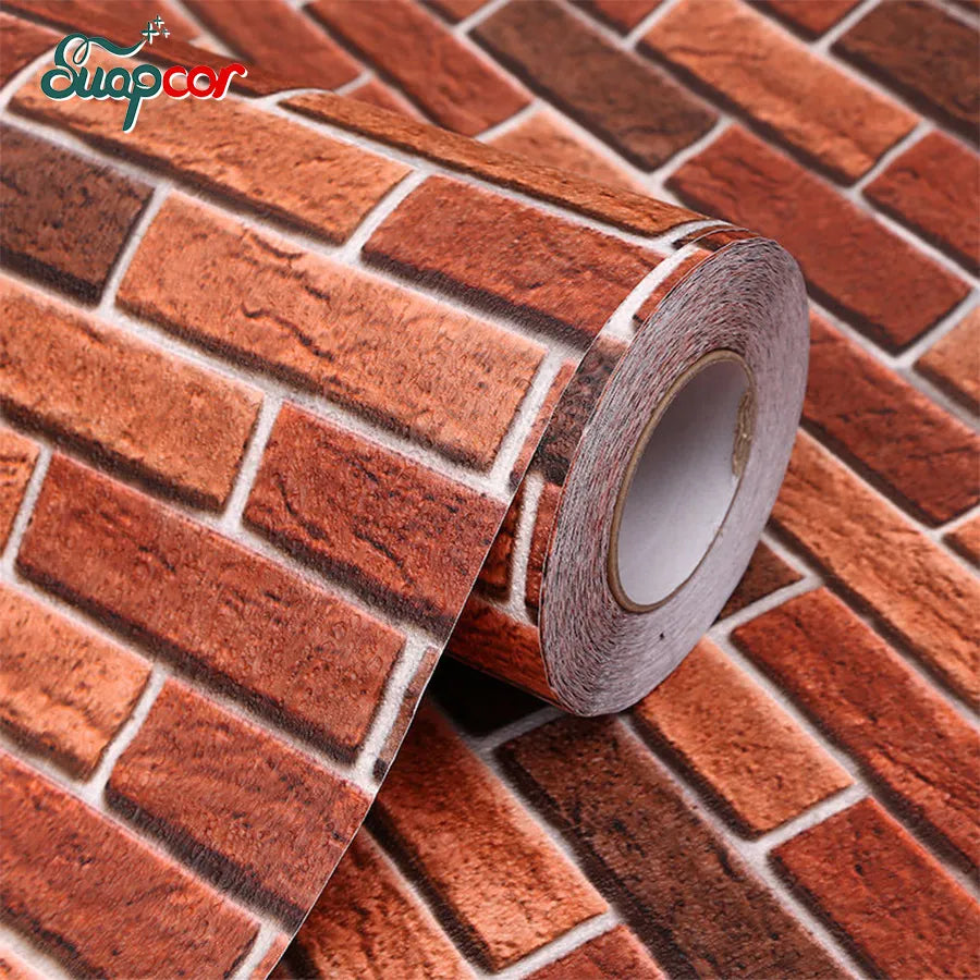 Retro Wallpaper Self-adhesive Waterproof Moisture-proof Red Brick Wall Sticker PVC Thick Dining Room Study Background Wall Paper