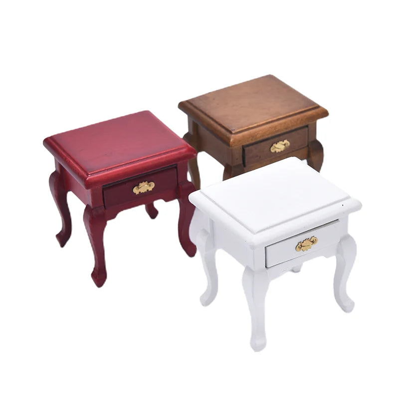 1Pcs 1/12 Dollhouse Miniature Furniture Wooden Bedside Drawer Table Nightstand Cabinet