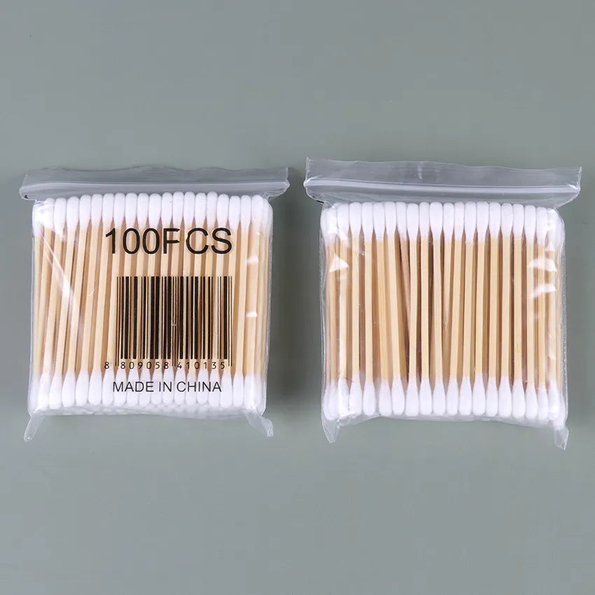 100PCS/Pack Double Head Cotton Swabs Women Makeup Cleaning Cotton Swab Wooden Wadded Sticks Nose Ears Cleaning Tools