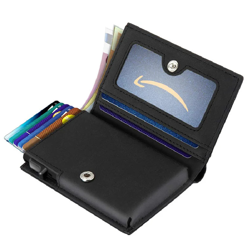 Carbon Fiber Leather Business Metal Aluminum Wallet for Men RFID Blocking  100% Genuine Leather Slim Pop Up Card Holders