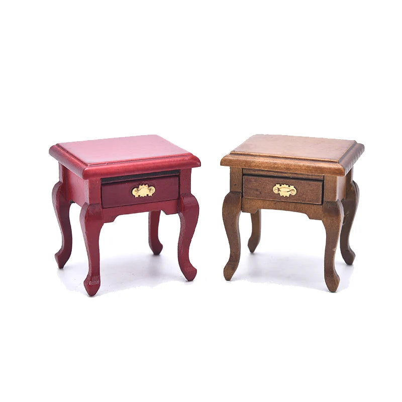 1Pcs 1/12 Dollhouse Miniature Furniture Wooden Bedside Drawer Table Nightstand Cabinet