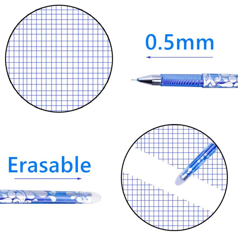 20+3 Pcs/Set Erasable Gel Pen Refills Rod 0.5mm Blue Black Ink Washable Handle Magic Erasable Pen for School Office Stationery