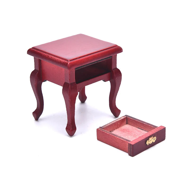 1Pcs 1/12 Dollhouse Miniature Furniture Wooden Bedside Drawer Table Nightstand Cabinet