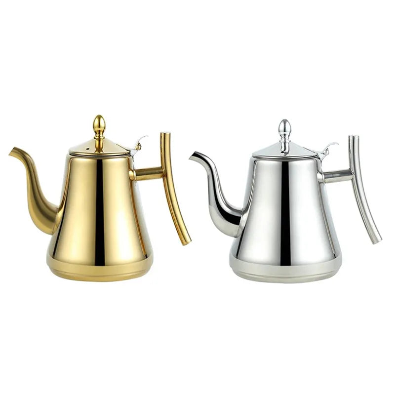 1pc Kitchen Thick Stainless Steel Teapot Golden Silver Tea Pot With Infuser Coffee Pot Induction Cooker Tea Kettle Water Kettle