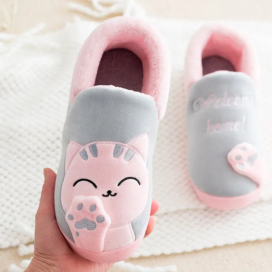 Children Indoor Slippers Winter Warm Shoes Kids Mum Dad Home Floor Slipper Cartoon Style Anti-slip Boys Girls Cotton Footwear