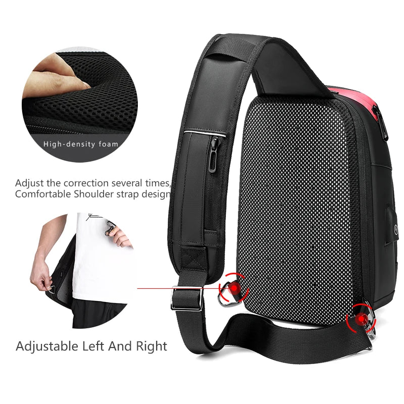 EURCOOL Multifunction Men Chest Bag for 9.7"USB Backpack Charging Messenger Handbags Crossbody Shoulder Sling Male Bags Bolsas