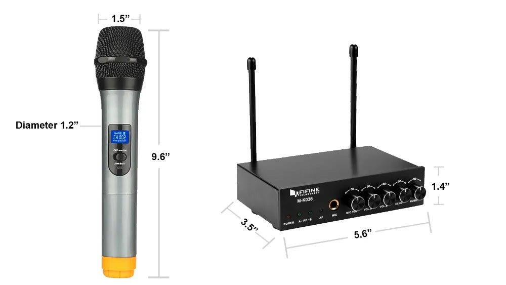 Fifine UHF Dual Channel Wireless Handheld Microphone, Easy-to-use Karaoke Wireless Microphone System K036