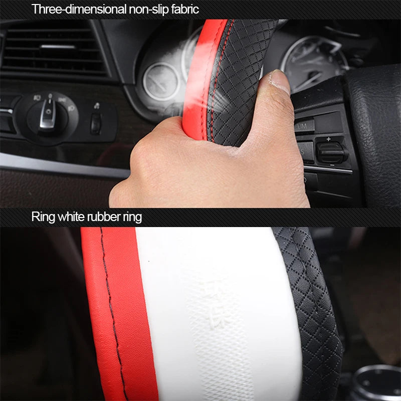 Universal Car Steering Wheel Cover For 37-38cm Steer Wheel Faux Leather Breathable Car Wheel Cover Interior Auto Accessories