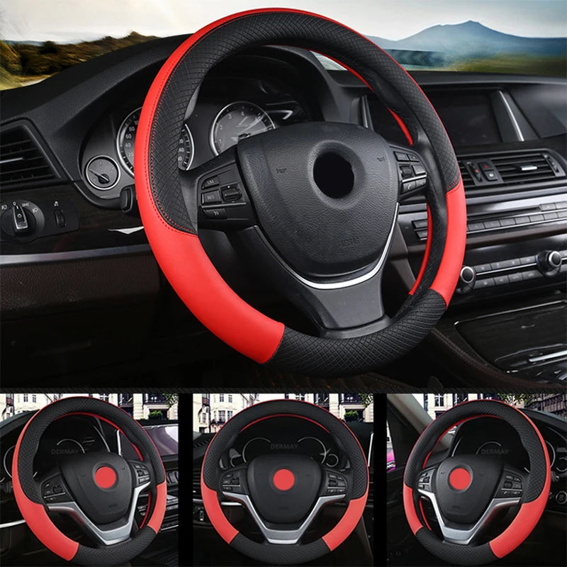 Universal Car Steering Wheel Cover For 37-38cm Steer Wheel Faux Leather Breathable Car Wheel Cover Interior Auto Accessories