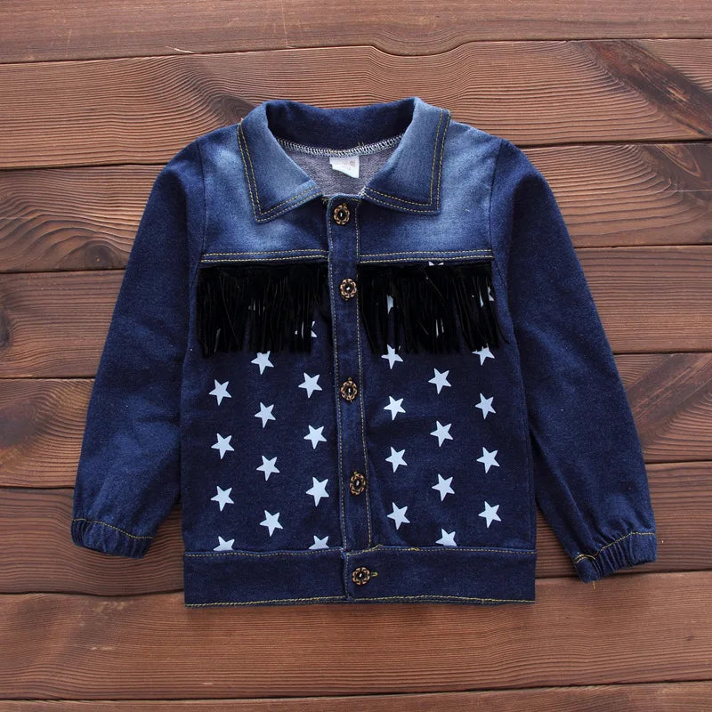 Baby Kids Denim Jacket Boys Coat Toddler Sport Clothes Suit Clothing Set Cotton Jeans Coat T-shirt Pants Star Tracksuit Children