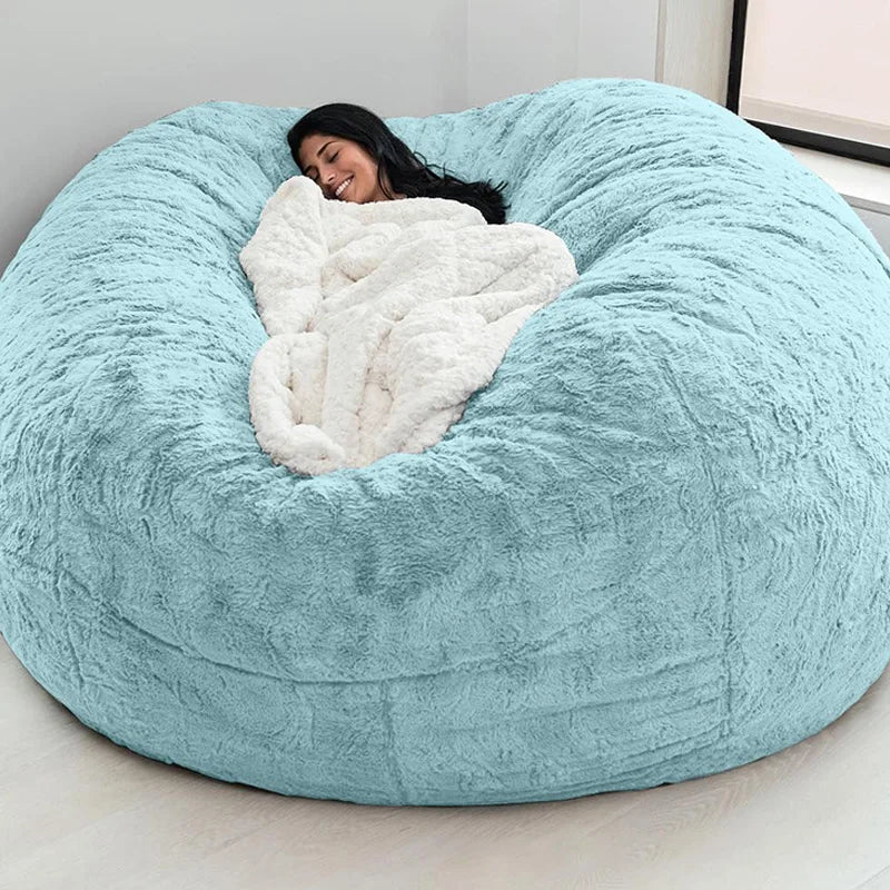 Livraison directe géant fourrure pouf couverture grand rond doux moelleux fausse fourrure pouf paresseux canapé-lit couverture meubles de salon