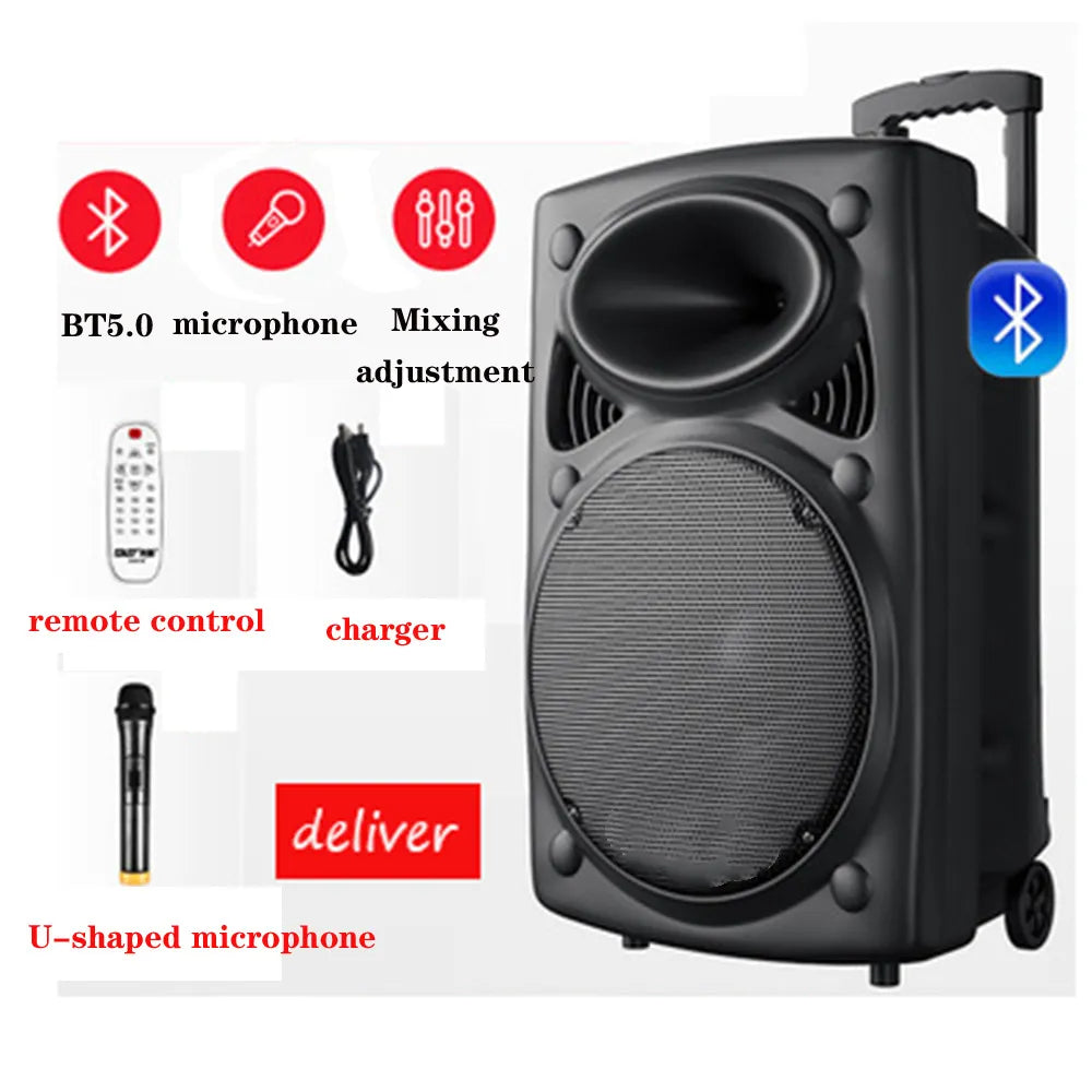 Square Dance Audio Outdoor 20-Inch Subwoofer Large Bluetooth Speaker Box Wireless Microphone Mobile Karaoke Boombox Music Center