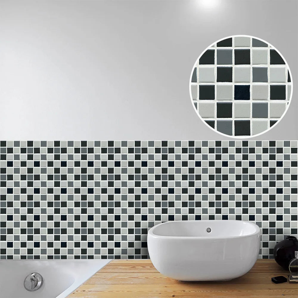 10pcs/set Flat Mosaic Tiles Sticker Transfers Covers For Kitchen Bathroom Wallpaper Surface Gloss Waterproof Film 2D Wall Decals