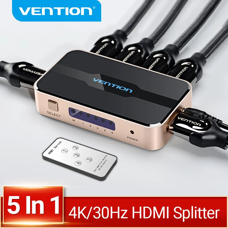 Répartiteur HDMI 5 en 1 sortie 4K/30Hz, adaptateur HDMI 5x1 3x1 pour XBOX 360 TV Mi Box Switch PS5 PS4 3 en 1 sortie HDMI 2.0