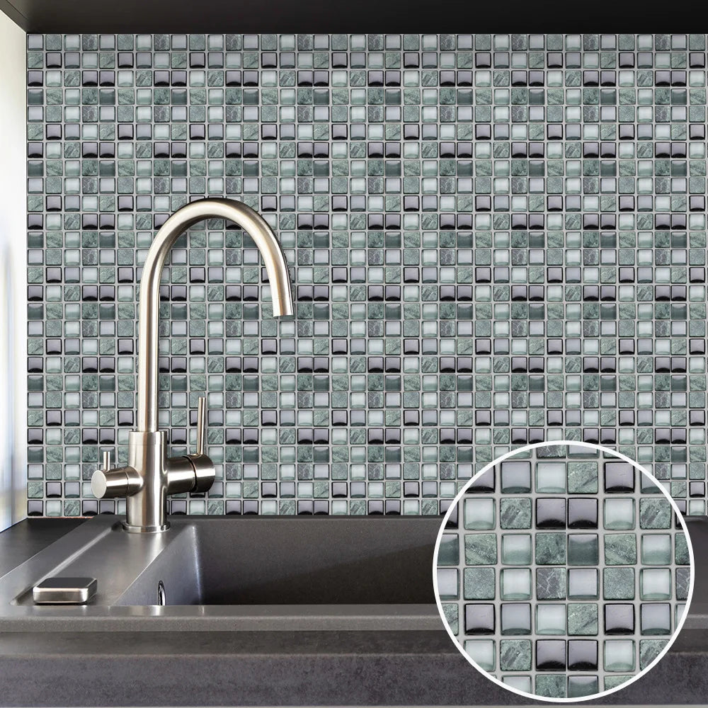 10pcs/set Flat Mosaic Tiles Sticker Transfers Covers For Kitchen Bathroom Wallpaper Surface Gloss Waterproof Film 2D Wall Decals