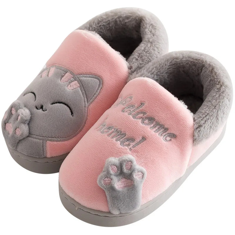 Children Indoor Slippers Winter Warm Shoes Kids Mum Dad Home Floor Slipper Cartoon Style Anti-slip Boys Girls Cotton Footwear