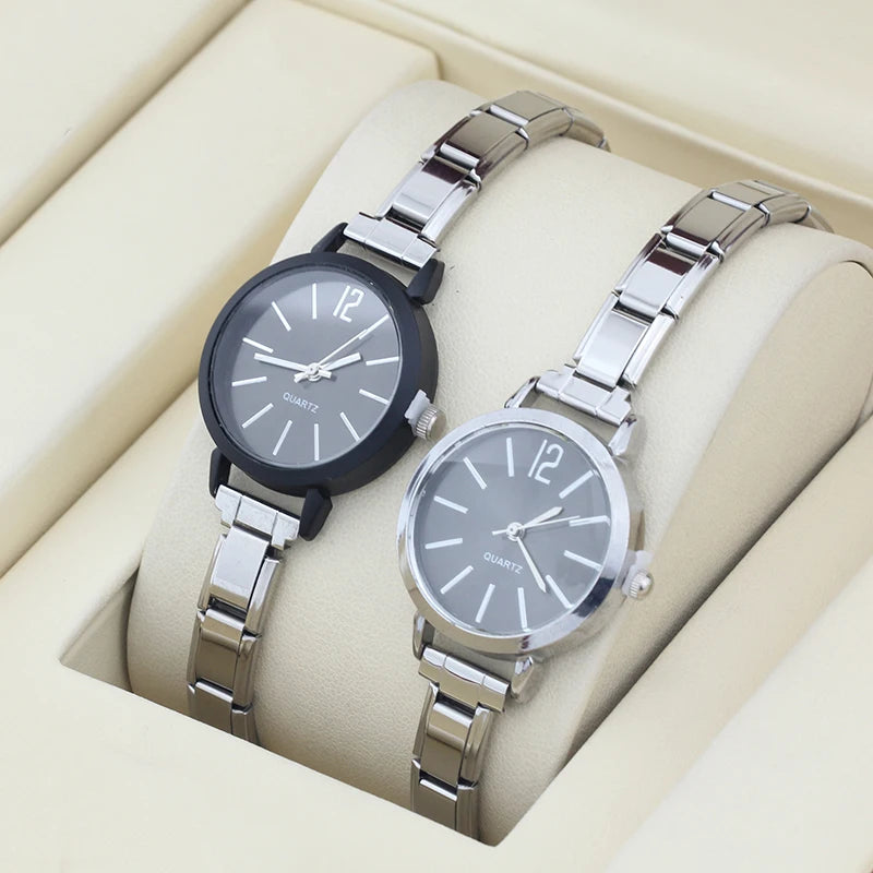 Hapiship New Fashion Men Women's Stainless Steel Fashion Round Simple Watch Bracelet Bangle For Friend Wife Birthday Gift G024