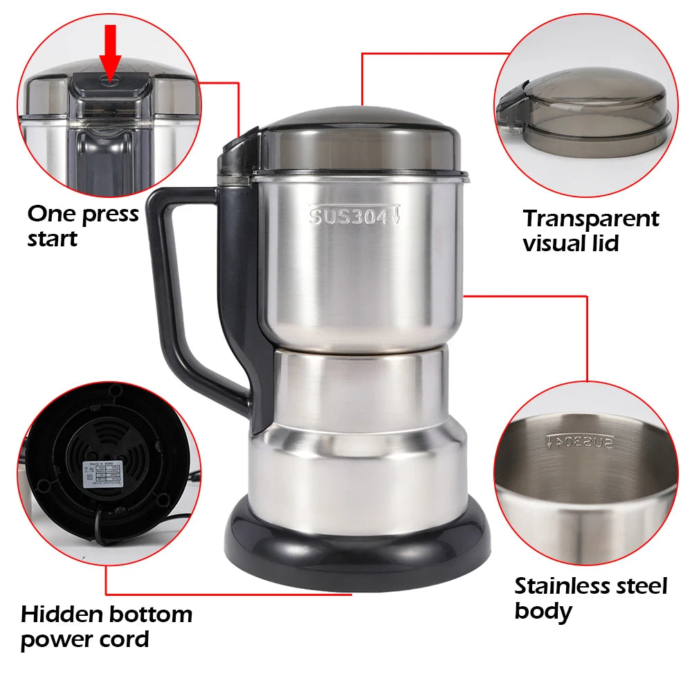 400W 304 Stainless Electric Grinder Eight Page Blade Electric Fast Grinding Multifunction Smash Machine Rice Beans Home Blender_Yu Sweetie