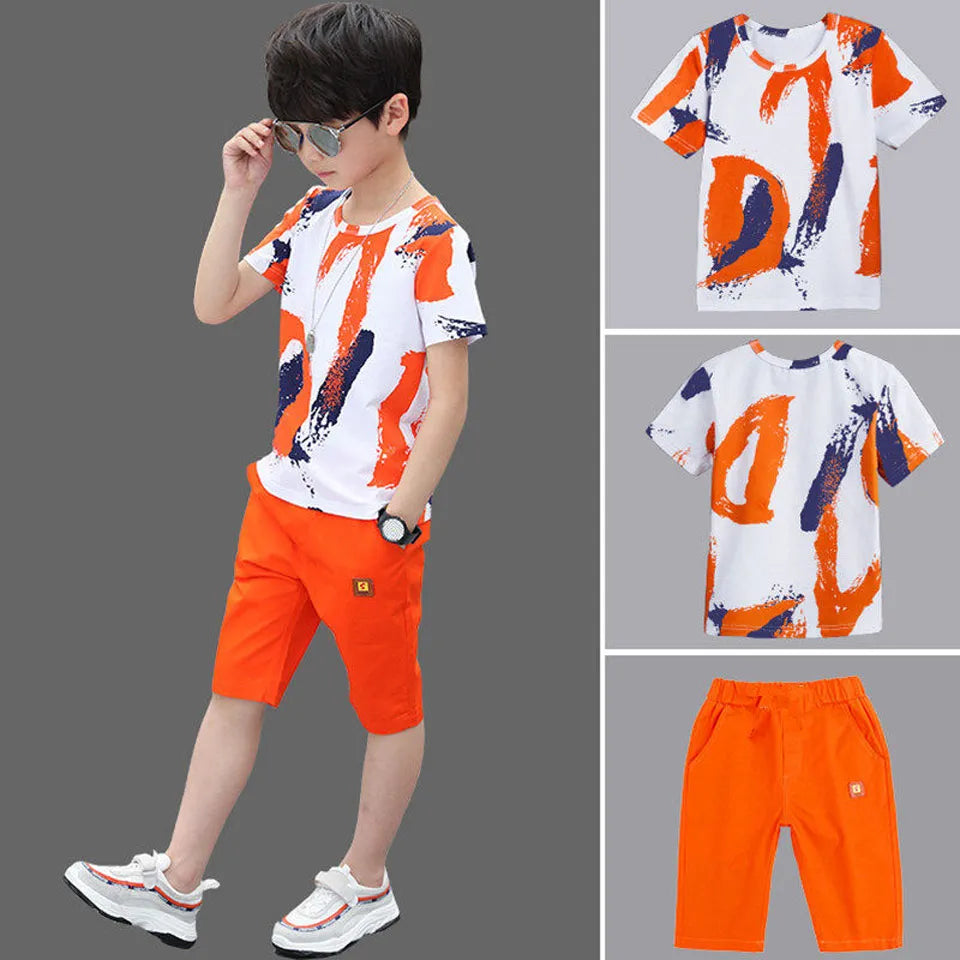 Boys Clothing Sets Summer Cotton Teenage Kids Boys Suit For 4 6 8 10 12 14 Years Children Short Sleeve Shirt Shorts Set