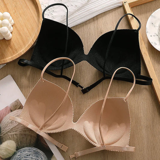 Women Bra Seamless Underwear Flesh Ultra-thin Underwear Thin Shoulder Strap Girls Backless Bra Push Up Bra One Piece Bra