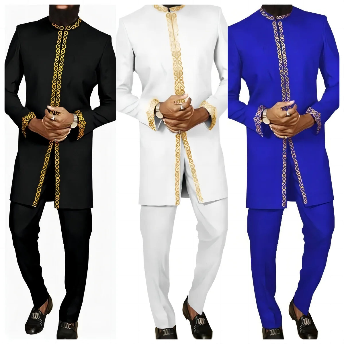 Vêtements pour hommes africains mode brodé haut et pantalon 2 pièces ensemble élégant classique mince fête bal décontracté beau costume