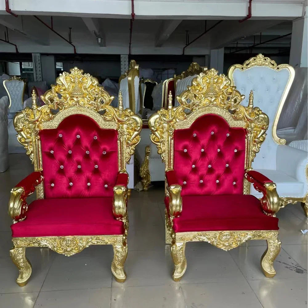 Wedding King Gold Throne PU leather Sofa Chairs Bride Groom Royal Chairs Outdoor Events Decor