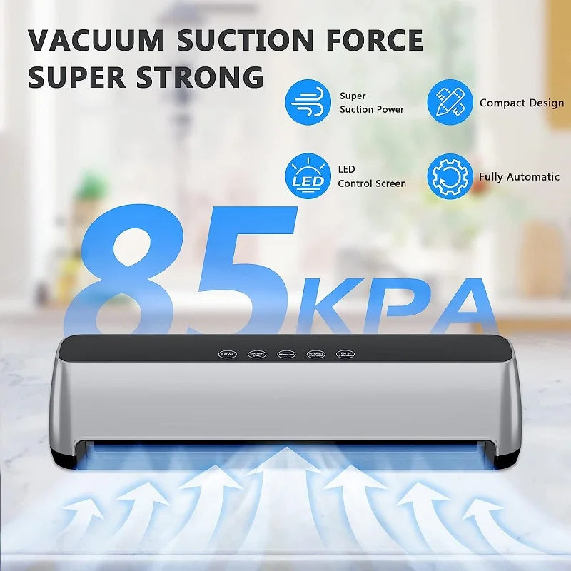 Fully Automatic Vacuum Food Sealer Machine 5mm Sealing Line Hands-Free Operation Vacuum Sealing Dry & Wet Foods LED Touch Panel