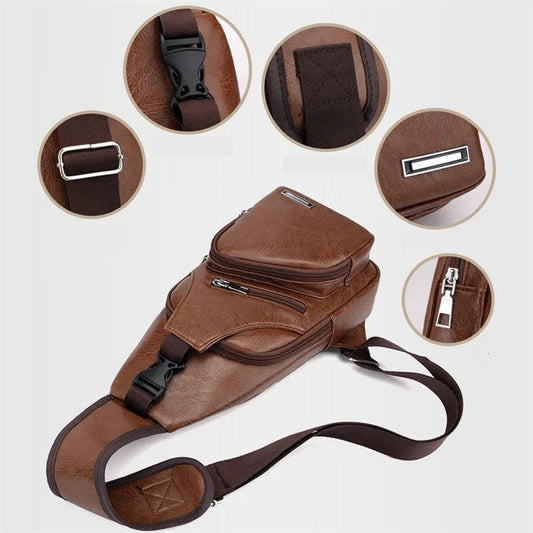 USB Charging Chest Bag With Headset Hole Men Multifunction Single Strap Anti-theft Chest Bag Adjustable Shoulder Strap